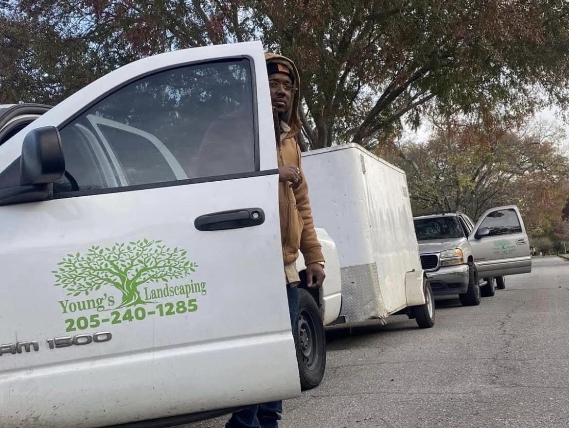Young's Landscaping work truck and trailer